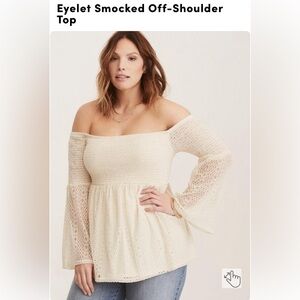 Torrid Eyelet Smocked Off Shoulder Top Size 1